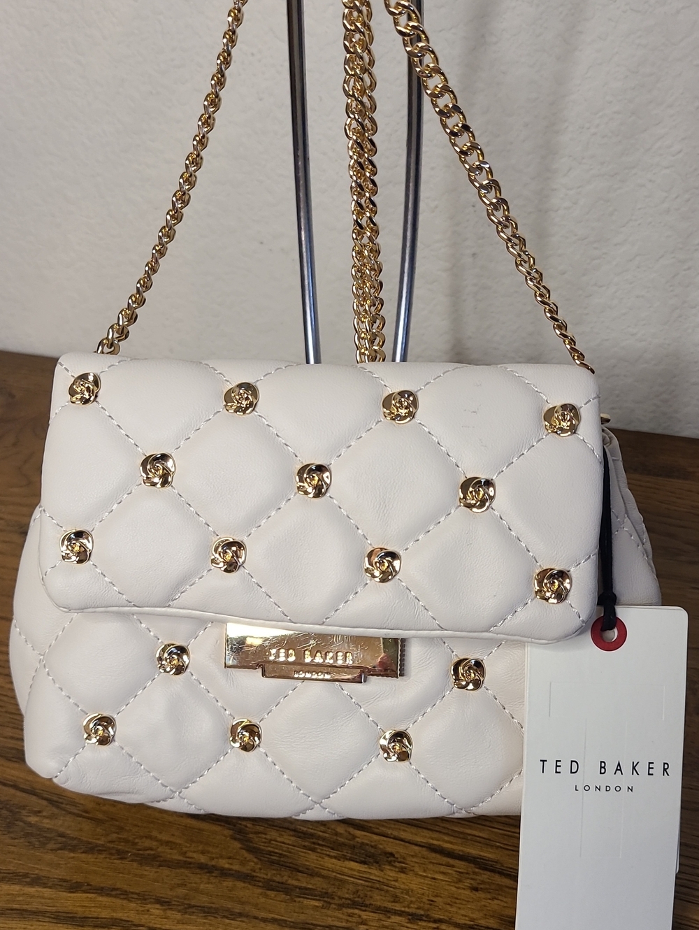Ted Baker White Quilted Crossbody Bag with Gold Hardware